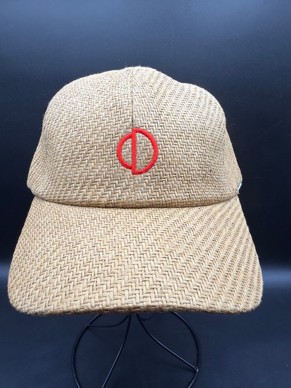 Tan Woven Straw Look Adjustable Baseball Cap Adult Unisex Embroidered Hat